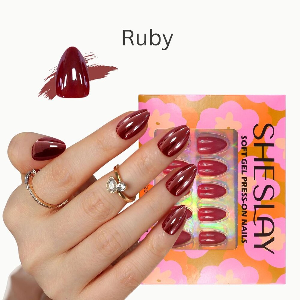 Ruby-SheSlay Soft Gel Press-On Nails – 30pcs Full Kit